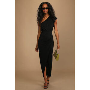 Lulus Take Me Out Black One-shoulder Maxi Dress - Size M